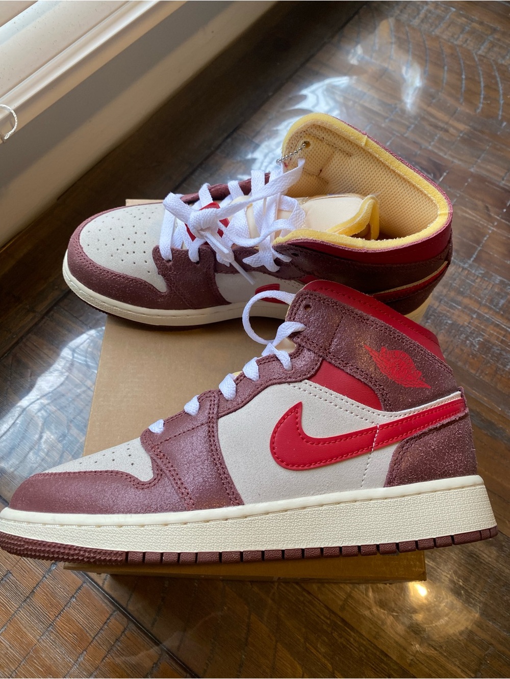 Nike Kids High-Top Sneakers in Red, Maroon, Cream and Yellow